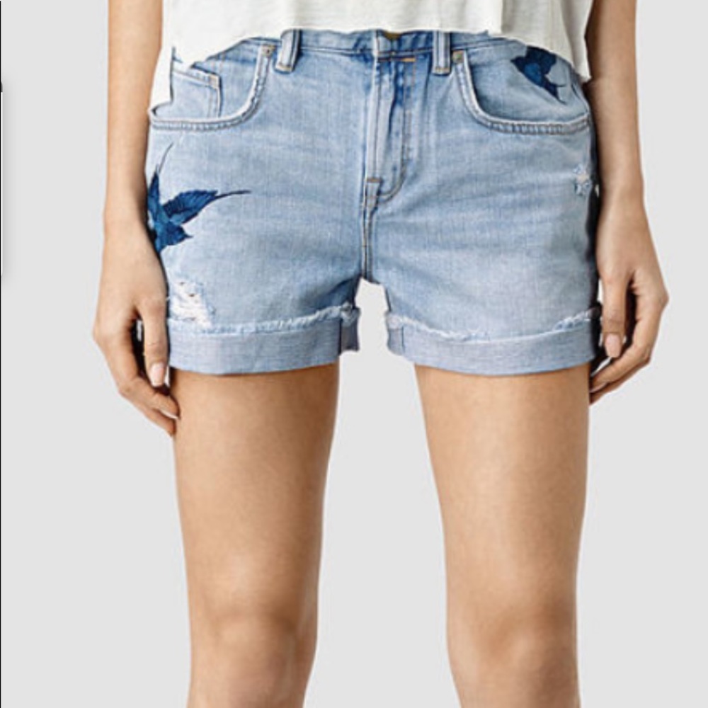 All Saints Blue Bird Shorts